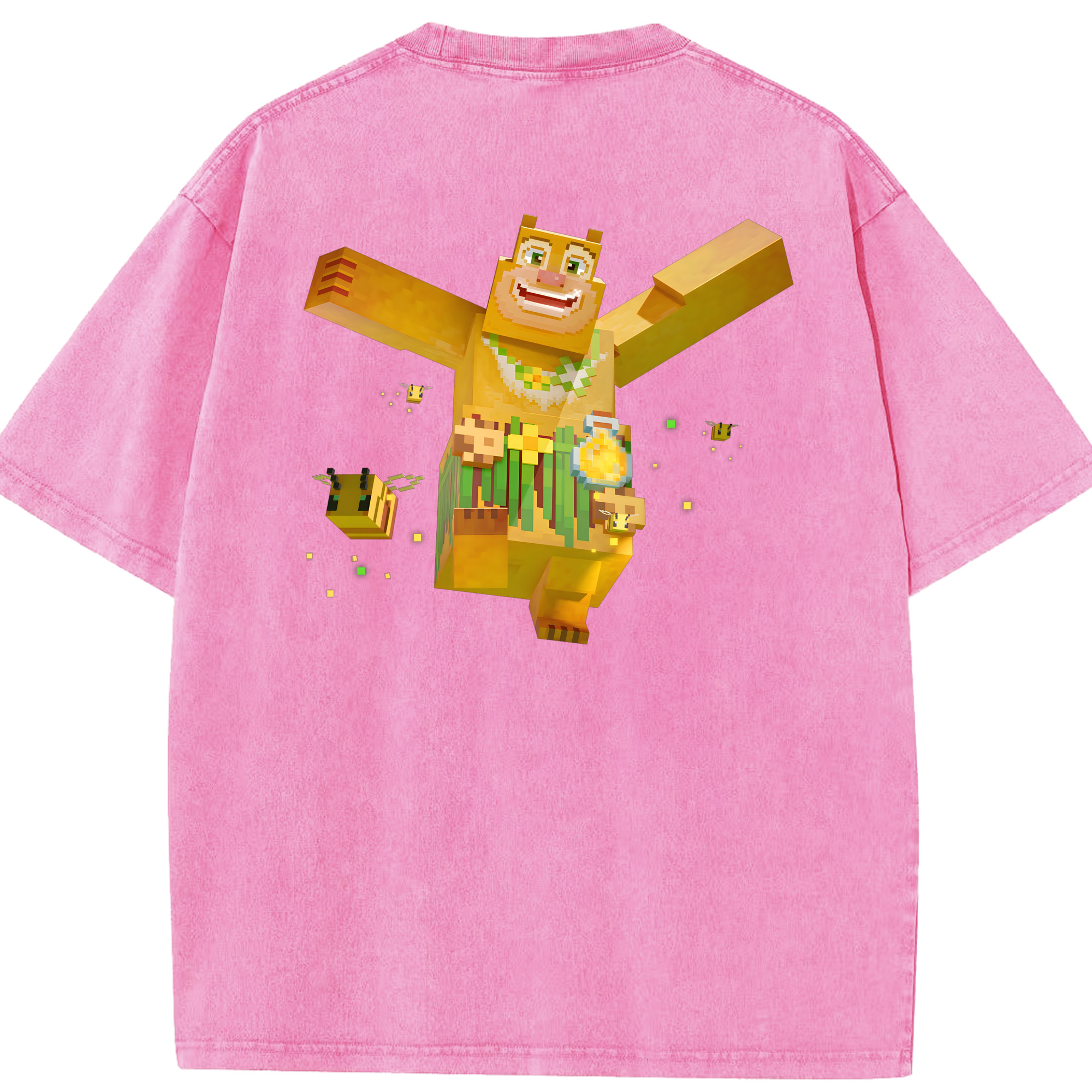 （画像用） マインクラフト ブロックの世界 Minecraft MC Block world 綿100% ヴィンテージ風 半袖Tシャツ（背面プリント）